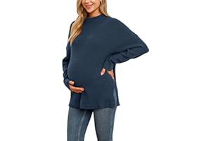 OUGES Maternity Oversized Sweaters 2025 Winter Clothing for Women Trendy Ribbed Knit Side Slit Wool Blend Pullover Tops