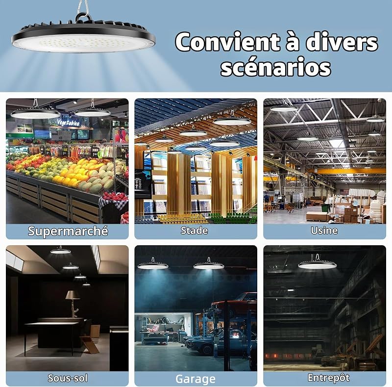 200W UFO LED High Bay Light, 30000LM, 6000K blanc froid UFO LED atelier lumière, IP65 imperméable à l'eau lampe，Convient aux usines, garages et entrepôts (4 Pack, 200W)