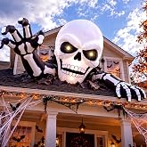 3 Pcs Giant Halloween Inflatable Skeleton with LED Lights Outdoor Decors | 5 ft Skull with Skeleton Hands Scary Blow up Yard Decor Inflatable Skeleton Groundbreaker for Lawn Garden Haunted Houses