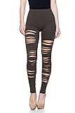 Ripped Elastic Pull On Stretch Legging,Olive,X-Large