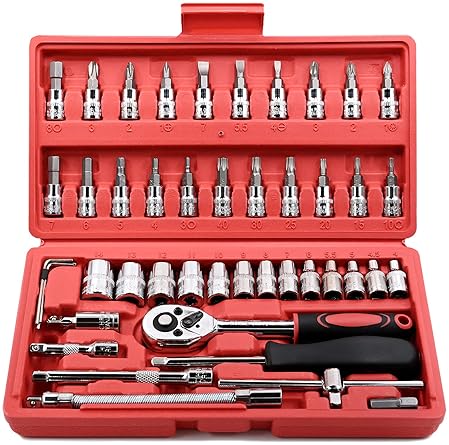 Hand Tools - Egofine 46 Pieces 1/4 inch Drive Socket Ratchet Wrench Set, with Bit Socket Set Metric and Extension Bar for Auto Repairing and Household, with Storage Case