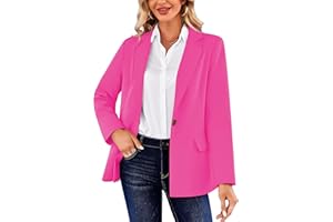 FMEYOA Women's Casual Blazers Open Front Long Sleeve Work Suit Office Blazer Lapel Button Jacket with Pockets