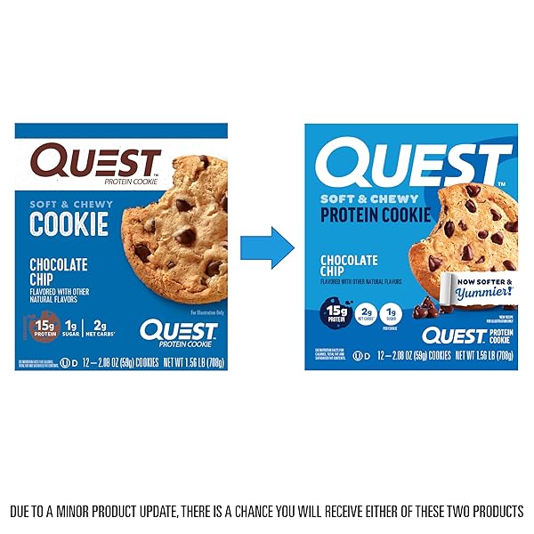 QUEST NUTRITION CHOCOLATE CHIP PROTEIN COOKIE, 15G PROTEIN, 1G SUGAR, 2G NET CARBS, KETO FRIENDLY, HIGH PROTEIN, LOW CARB; 12 COUNT