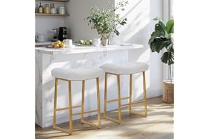 RNKSFX White & Gold Counter Height Bar Stools Set of 2 for Kitchen Counter Modern Backless Barstools with Upholstered Faux Leather Seat and Metal Frame Industrial 24 inch Bar Chairs