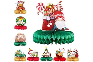 Haolongfa Christmas Honeycomb centerpieces 9 Pcs for Table Decorations,3D Honeycomb Xmas Party Decoration, Christmas Honeycomb Decorations for Holiday Santa car gifts Tree Table Conterpieces