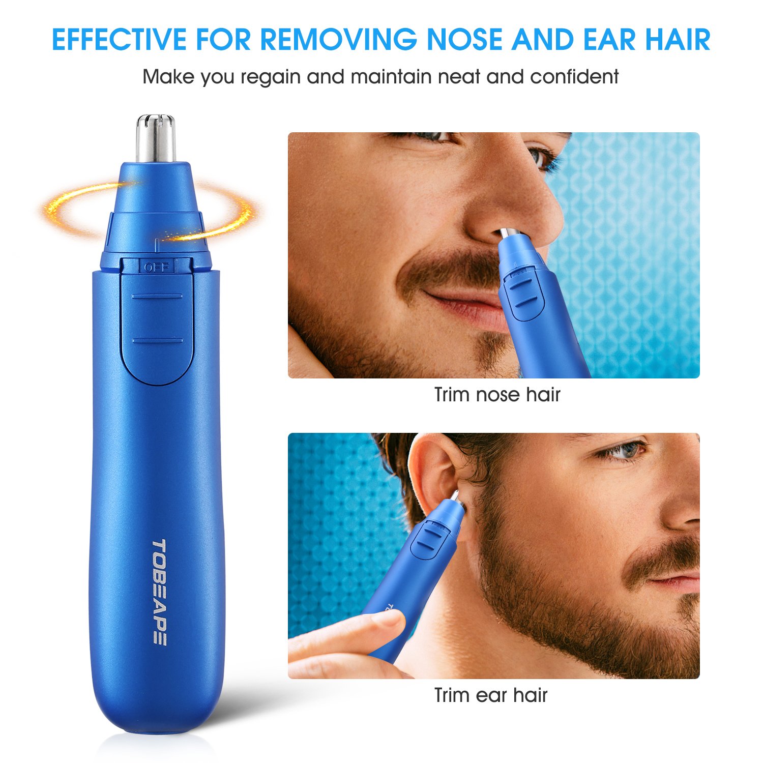Tobeape Nose Trimmer and Ear Hair Trimmer for Men Women, Wet/Dry Painless Trimmer Nose Hair Clippers, Vacuum Cleaning System, Dual Edge Blades& LED Light