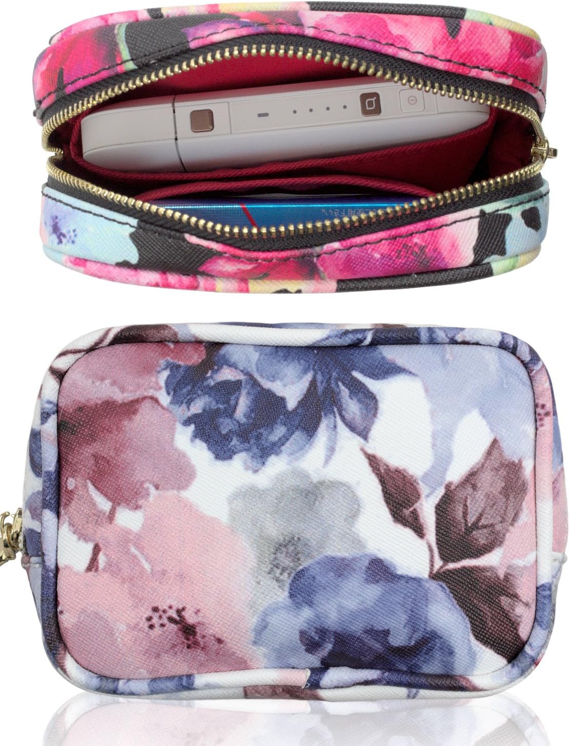 Charis HIGH FIVE Compact Makeup Pouch IQOS 3 IQOS Multi glo Perfect Design Floral Design Cute Carry Case Carry from Aikos and Glow to Cosmetics Water Repellent PU Leather Blue