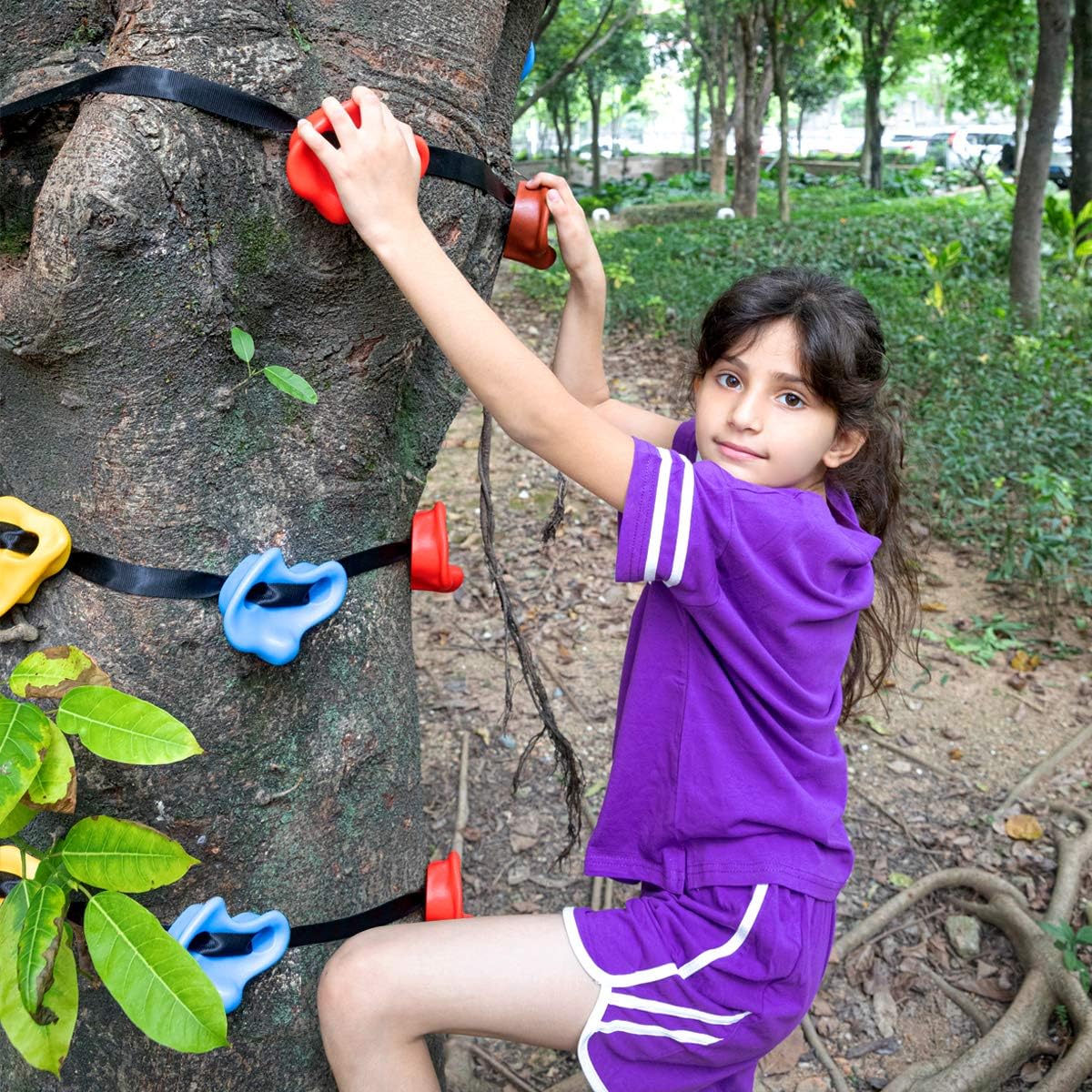 TOPNEW 20 Ninja Tree Climbing Holds for Kids Climber, Adult Climbing Rocks with 6 Ratchet Straps for Outdoor Ninja Warrior Obstacle Course Training: Toys & Games