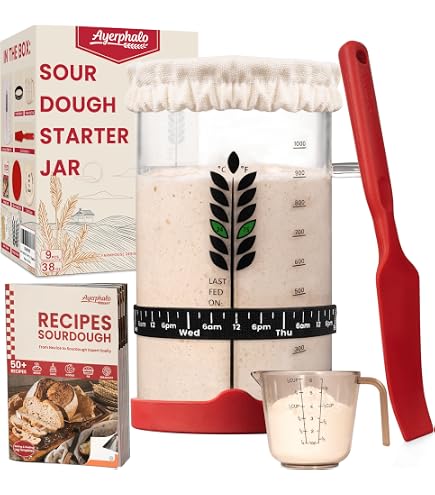 Kit Démarrage Levain Pain - Pot En Verre 1000 Ml Avec Spatule, Thermomètre - Accessoire Cuisson Réutilisable - 6