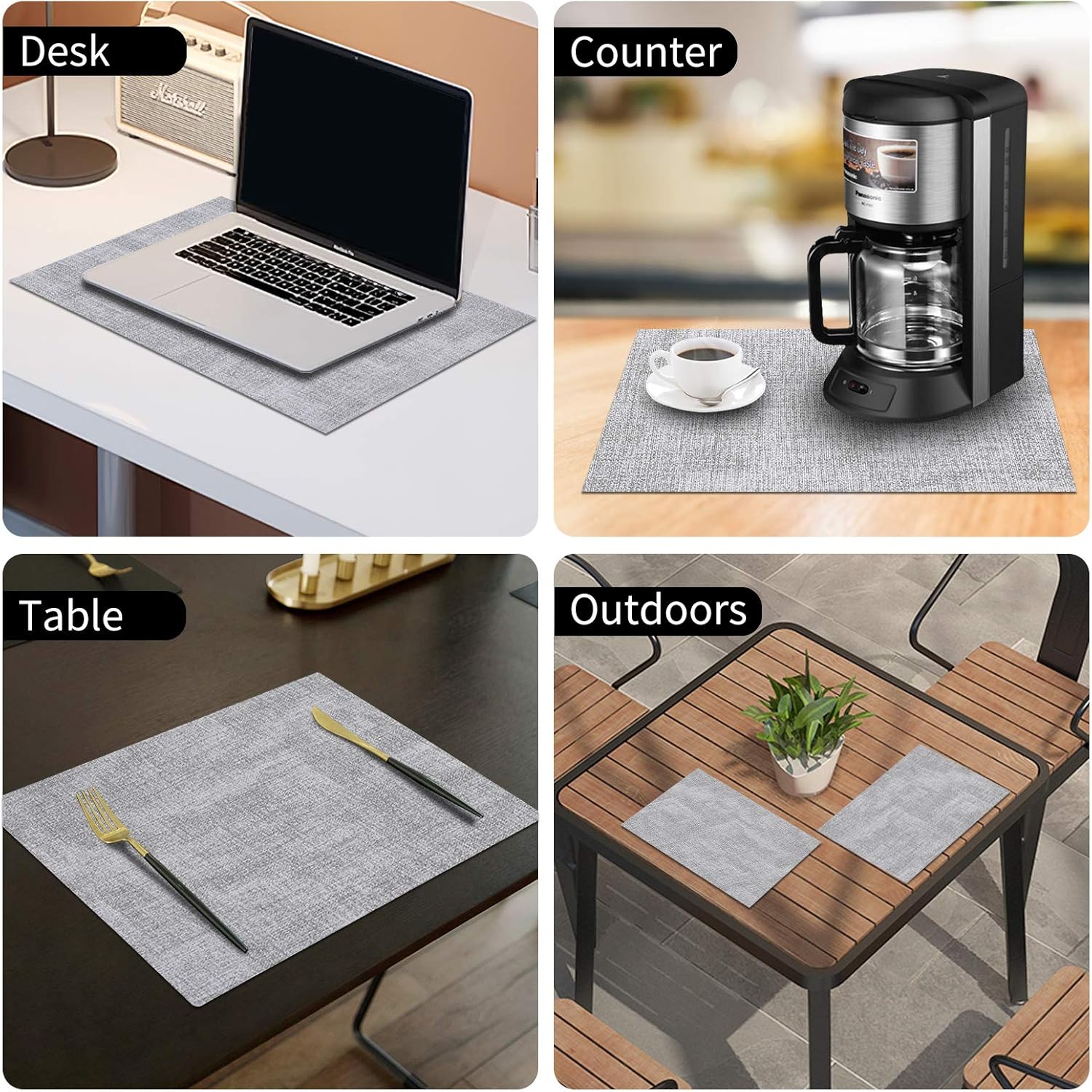 homing Faux Leather Heat Resistant Placemats Set of 6 – Waterproof Wipeable Place Mats for Dining Table, Easy to Clean Kitchen Light Grey Table Mats: Kitchen & Dining