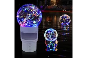 FINEBUD Pool Chlorine Floater with Colorful Solar Ball Lights, Floating Pool Chlorine Dispenser for 4x3” Chlorine Tablets, Easy Opening Chlorine Tablet Holder Floater, Anti-Sinking Spa Chemical Dispenser