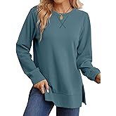 Saloogoe Sweatshirt for women Side Split Fall Fashion 2025 Long Sleeve Shirts Trending Now