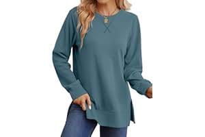 Saloogoe Sweatshirt for women Side Split Fall Fashion 2023 Long Sleeve Shirts Trending Now