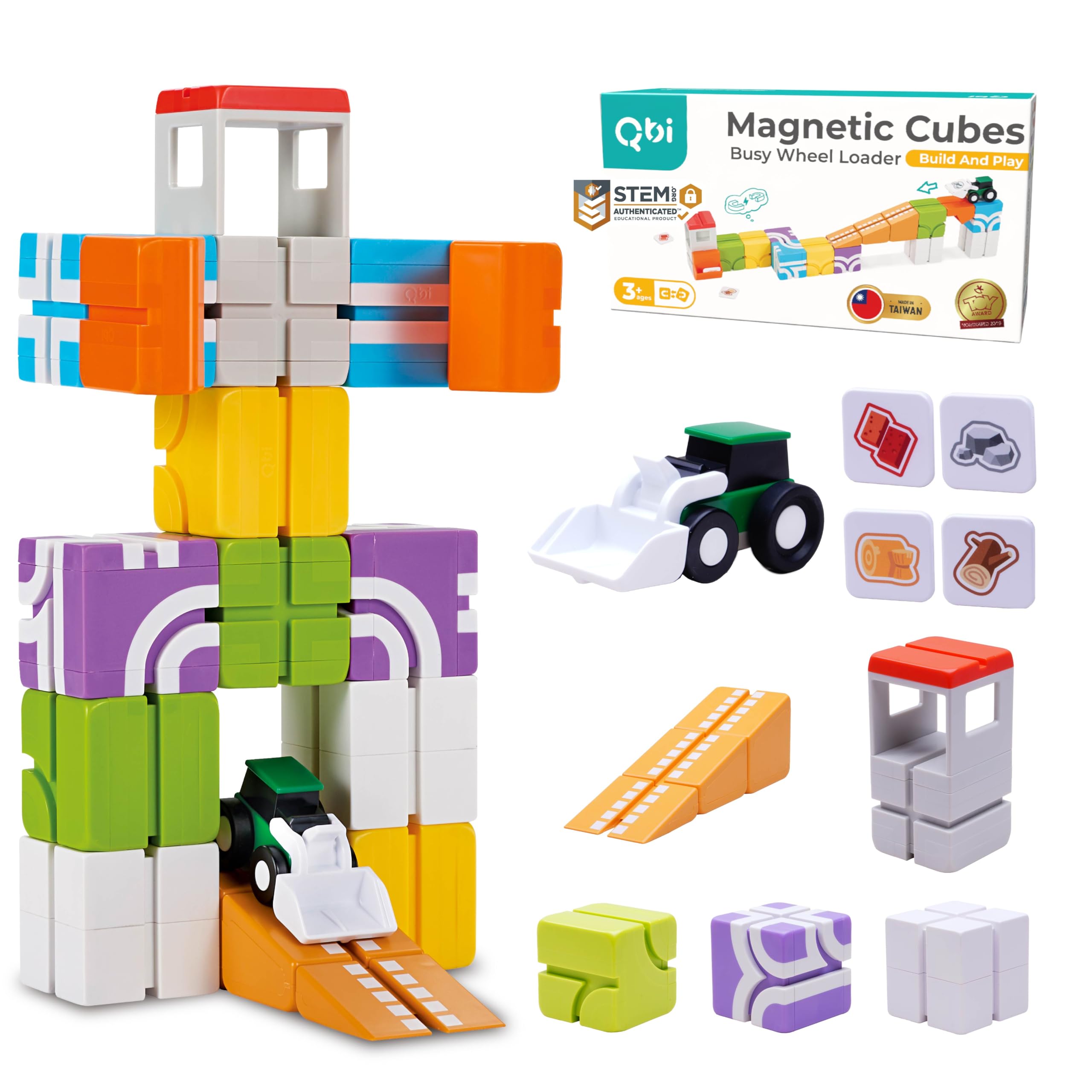 Photo 1 of QBI Magnetic Blocks for Toddlers Ages 3+ | STEM Magnetic Block Tracks with Wheel Bulldozer & Tiles | 3D Colorful Magnet Building Blocks for Boys & Girls | Early Learning Sensory Toy – 21 Pieces