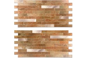 Yipscazo 40 Sheets PVC Wall Tiles Stick on Tiles for Backsplash Kitchen, Bathroom, Laundry Room, Camper, Fireplace (6'' X 12'', Copper Metal)