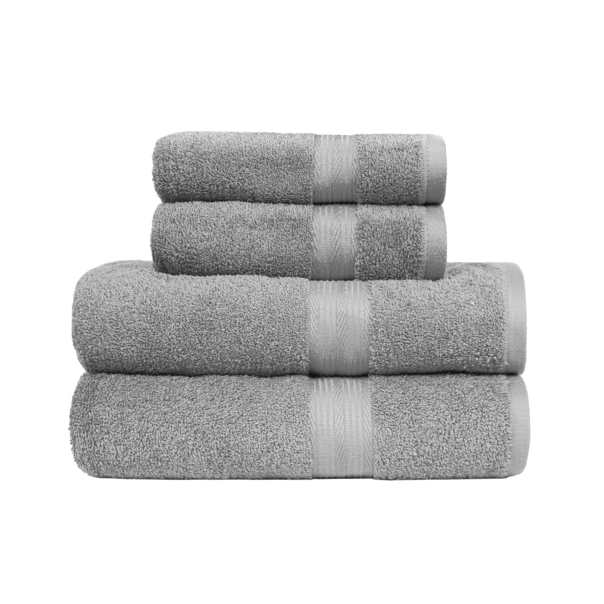 Amazon Basics 4-Piece Fade Resistant Towel Set for Bathroom, 100% Cotton Soft and Absorbent, 2 Bath + 2 Hand Towels, Grey