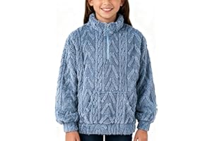 RAISEVERN Girls Sweatshirt Quarter Zipper Warm Sherpa Fleece Jacket Pullover Hoodies with Pockets 6-13 Years