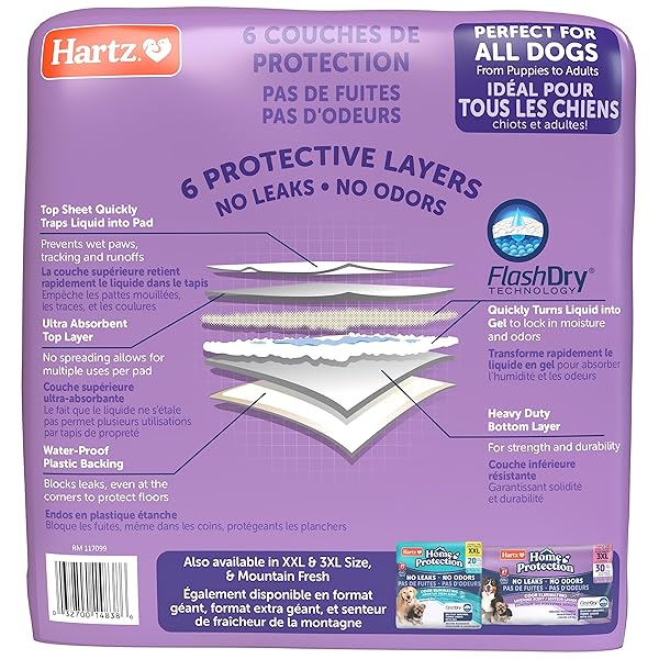 HARTZ HOME PROTECTION LAVENDER SCENTED DOG PADS, 50 COUNT, SUPER ABSORBENT & WON’T LEAK, ODOR ELIMINATING