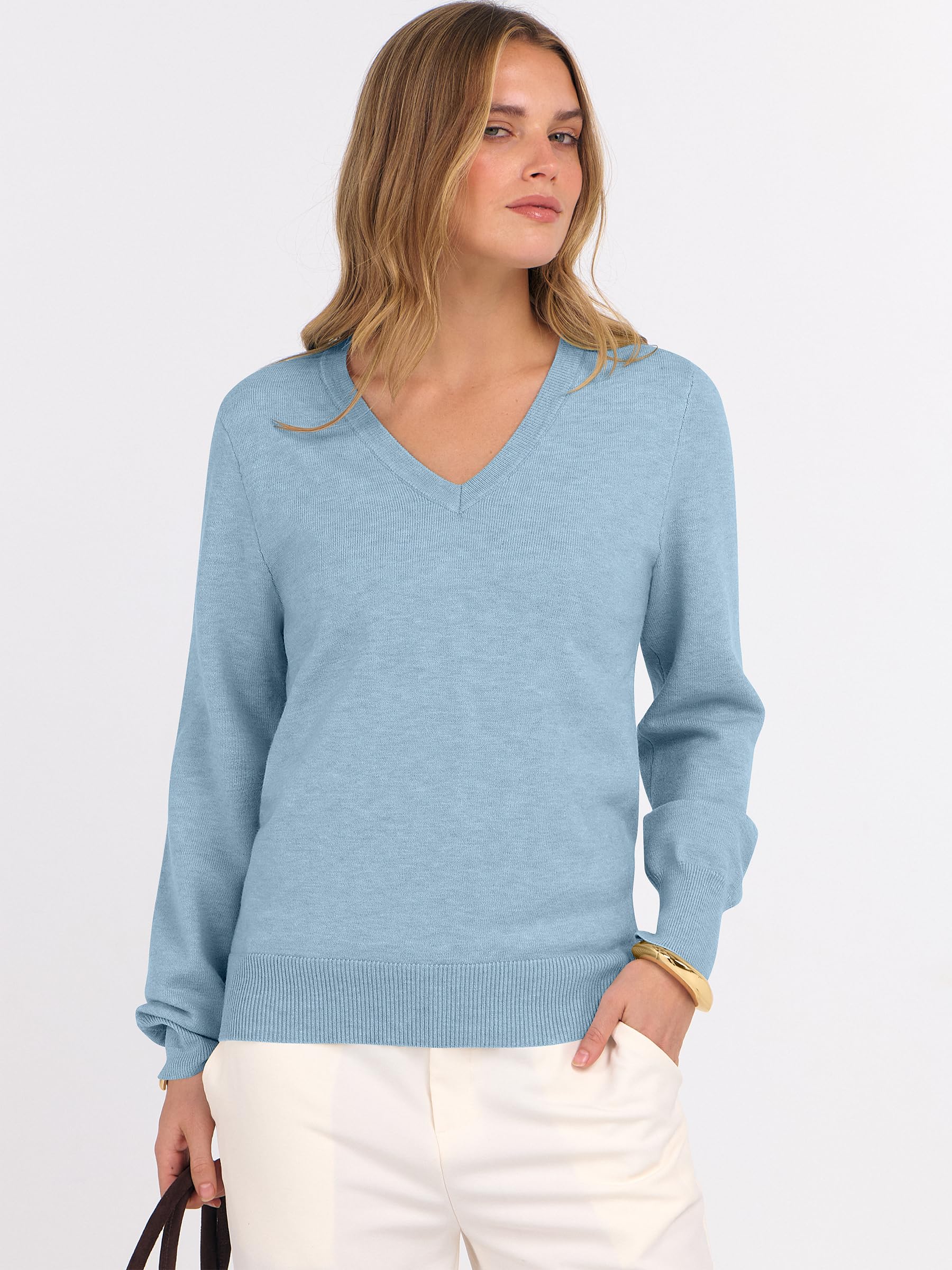 ANRABESS Womens Long Sleeve V Neck Sweaters 2025 Fall Casual Classic Soft Loose Fit Basic Pullover Jumper Top