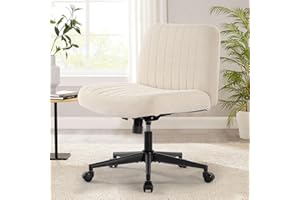 Armless Wide Office Chair with Wheels Crossleg Office Chair 120°Rocking Mid Back Fabric Ergonomic Computer Task Chairs for Ma