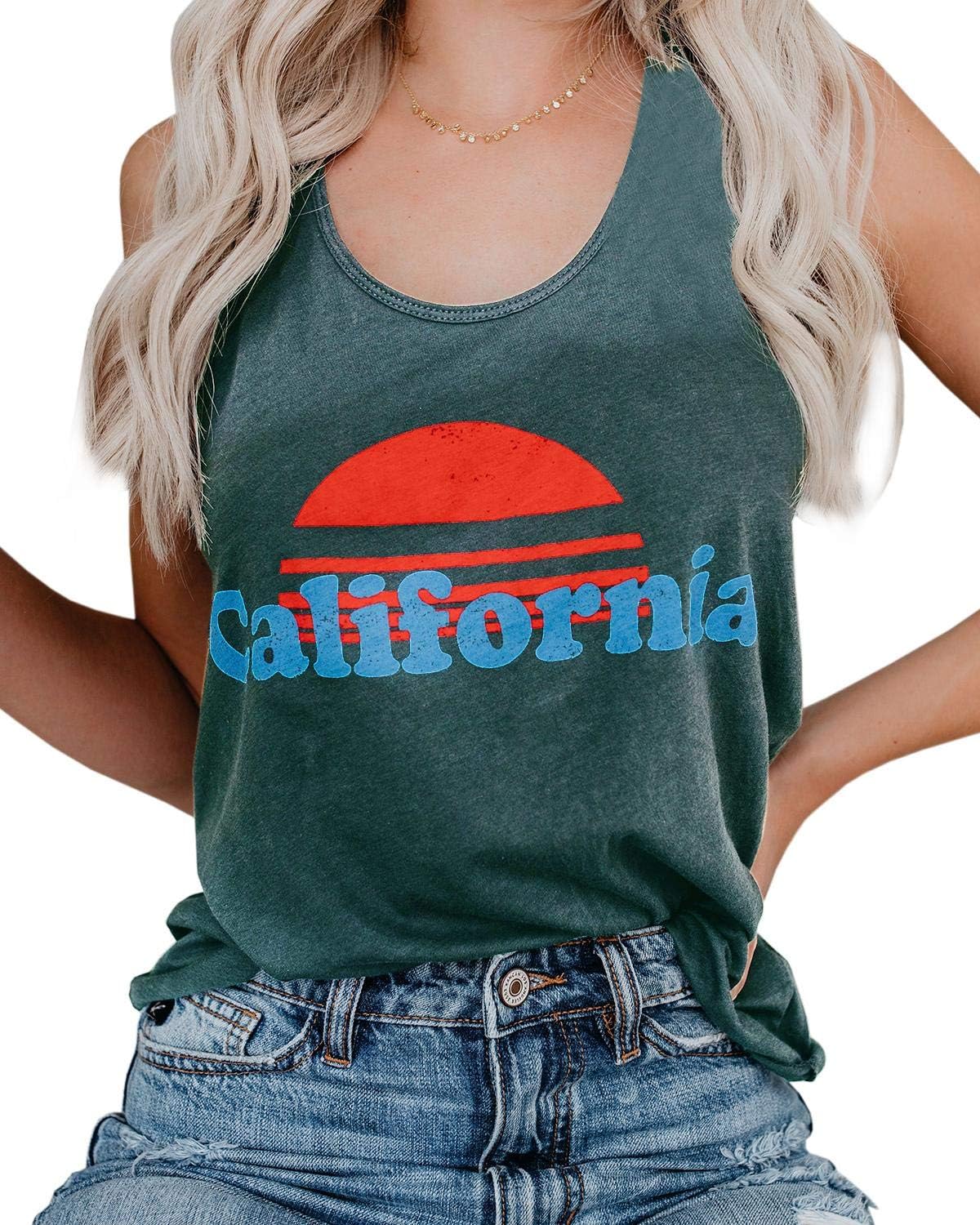 Women's Casual Graphic Tank Tops Funny Letter Print Sleeveless Tee Shirts