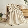 EMME Cotton Muslin Blanket Twin XL - 66"x90" Lightweight Breathable Layering Blanket Bedspread Coverlet All Season Gauze, Light Tan