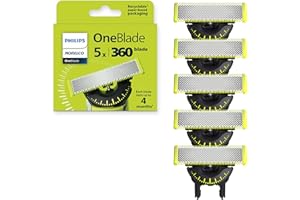 Philips Norelco OneBlade 360 Blades, Genuine Replacement Blades for OneBlade Electric Shaver and Trimmer, Durable Stainless Steel, 5 Pack, QP450/80