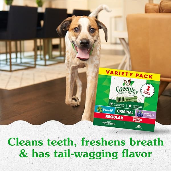 GREENIES REGULAR NATURAL DENTAL CARE DOG TREATS, 36 OZ. VARIETY PACK, 3 PACKS OF 12 OZ. TREATS
