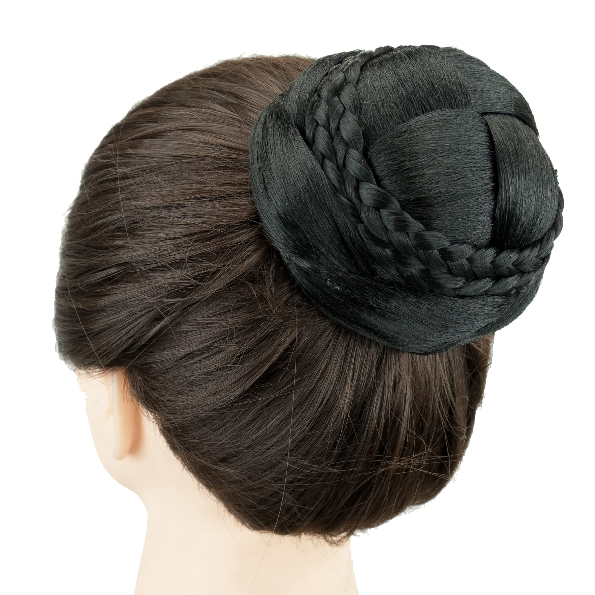 IMISSU Hair Bun Wig – Updo Braided Chignon for Dancers, Donut Hairpiece with Scrunchie, Hair Cover Accessory (Black)