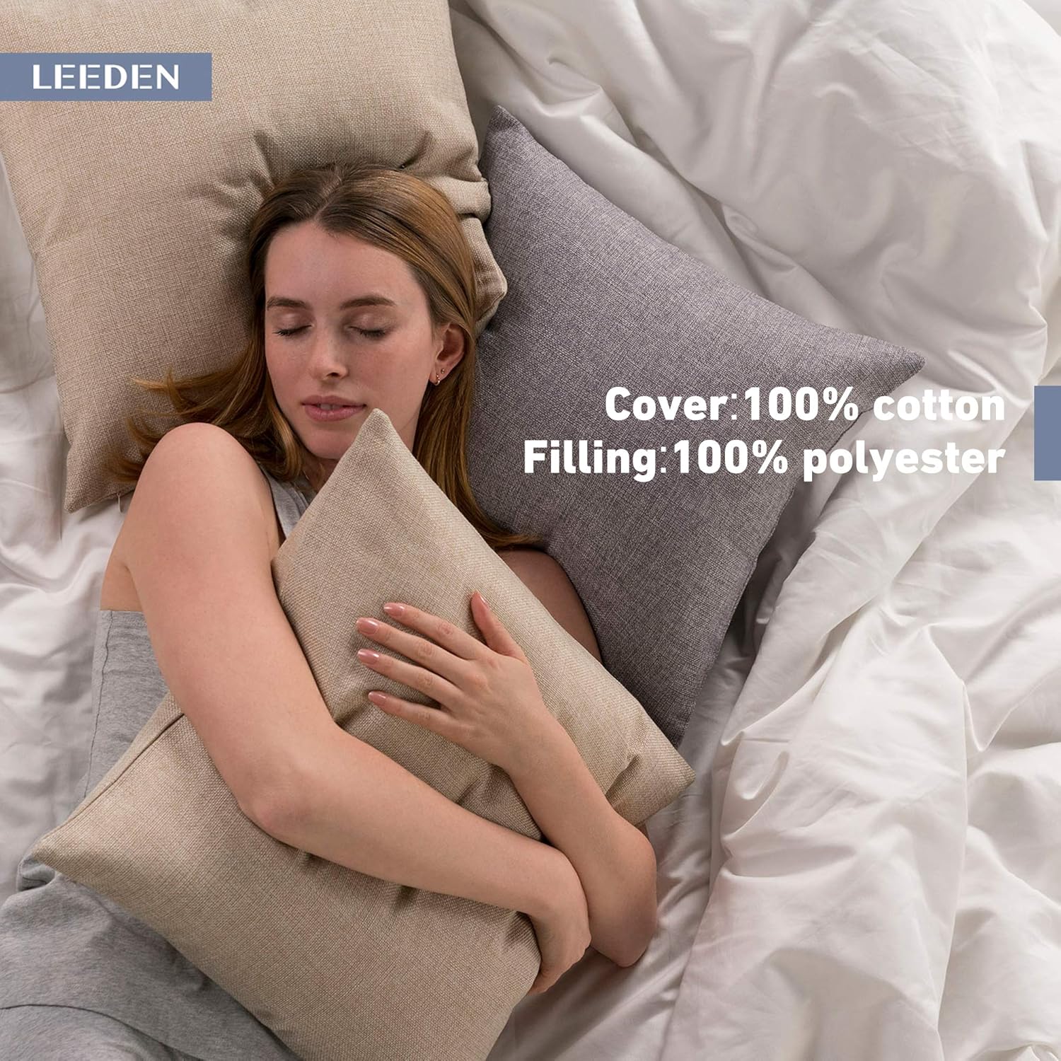 Leeden 18 x 18 Pillow Inserts (Set of 2) - Throw Pillow Inserts with 100% Cotton Cover - 18 Inch Square Interior Sofa Pillow Inserts - Decorative Pillow Insert Pair - White Couch Pillow: Home & Kitchen