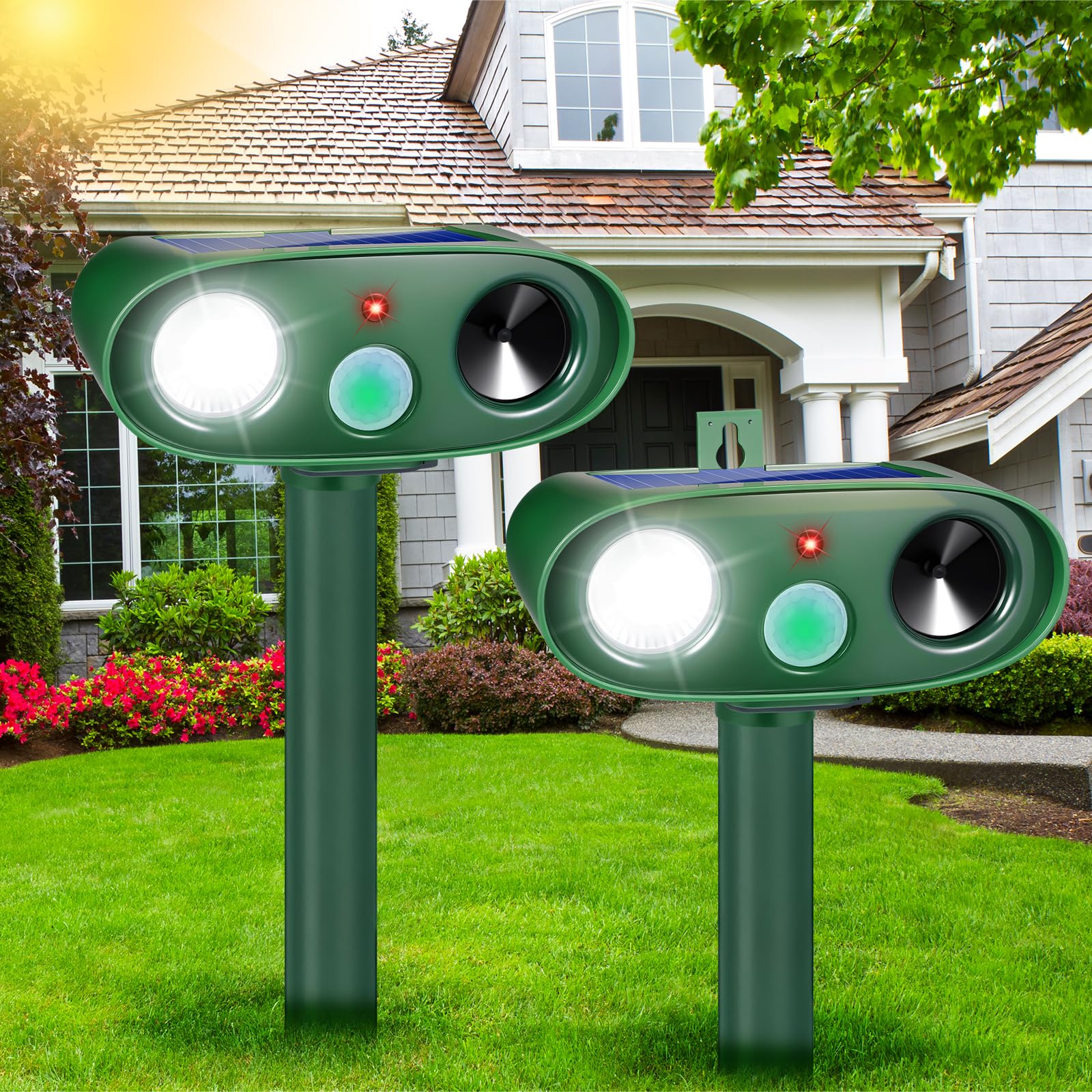 Photo 1 of 2025 2Pack Cat Repellent Outdoor Ultrasonic Animal Repellent Solar Animal Repeller with LED Flashlight&Motion Sensor Deer Repellent Device to Scare Fox Dog Squirrel Skunk Rabbit Raccoon