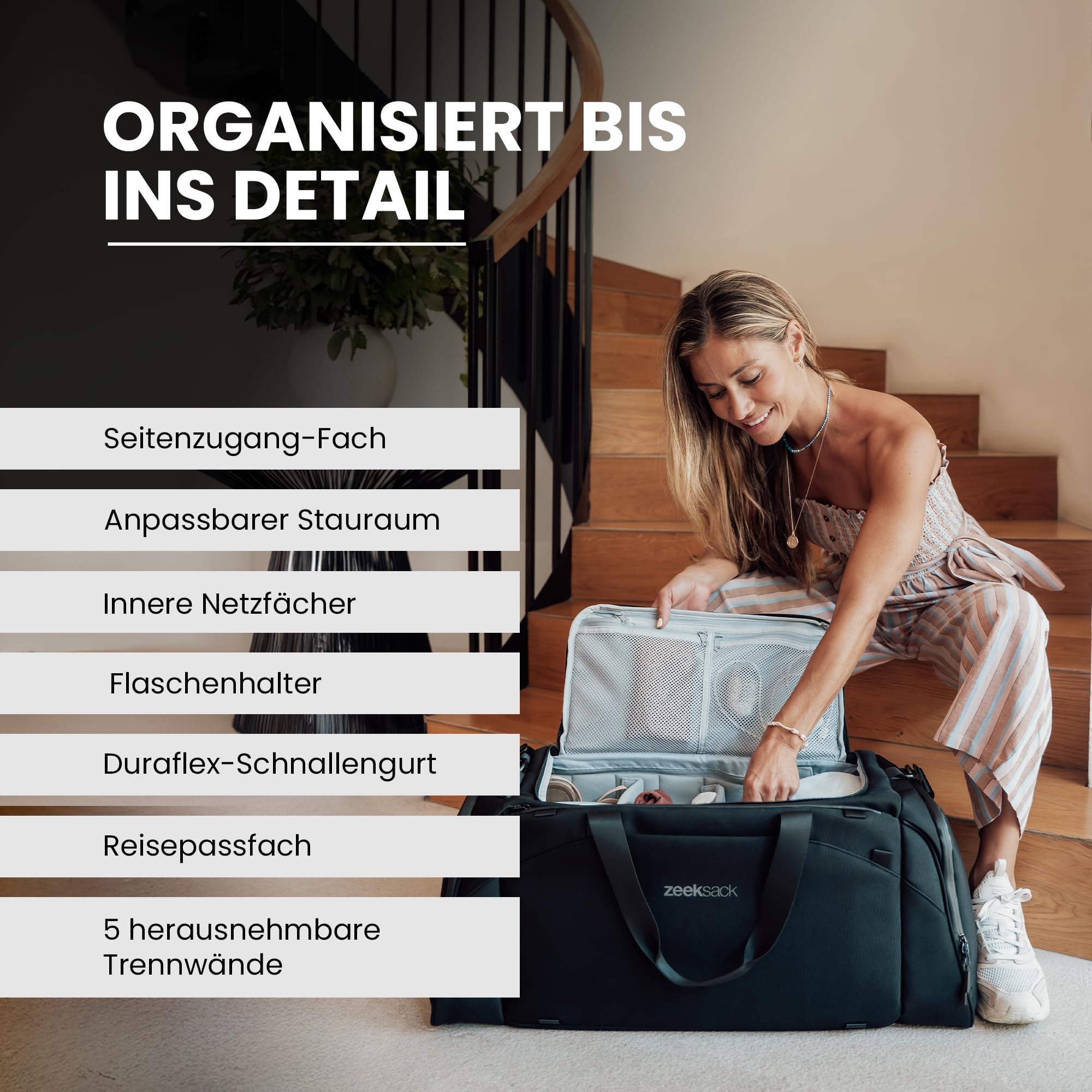 Zeeksack The Weekender 50L, Schwarz - Sport- & Reisetasche mit Schuhfach 3