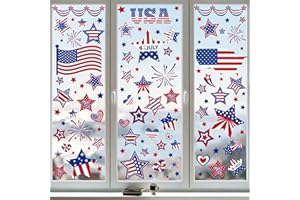 PARTYGARDEN 4th of July Decoration Patriotic Window Clings - 9 Sheets American Flag Star Window Decal for Glass Windows Blue Red White Stickers for USA Fourth of July Independence Day Memorial Day Decor