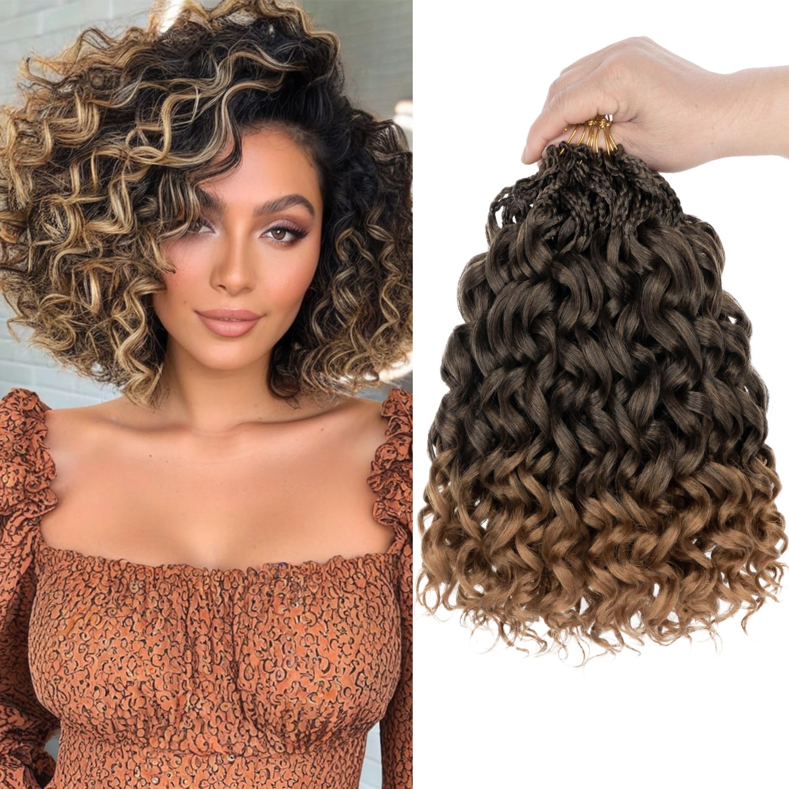 Photo 1 of 10 Inch Gogo Curl Crochet Hair Short Curly Crochet Hair Deep Wave Beach Curl Crochet hair Water Wave Curly Crochet Braids Hair Synthetic Braiding Hair Extensions for Women (16Strands/pack T27#)
