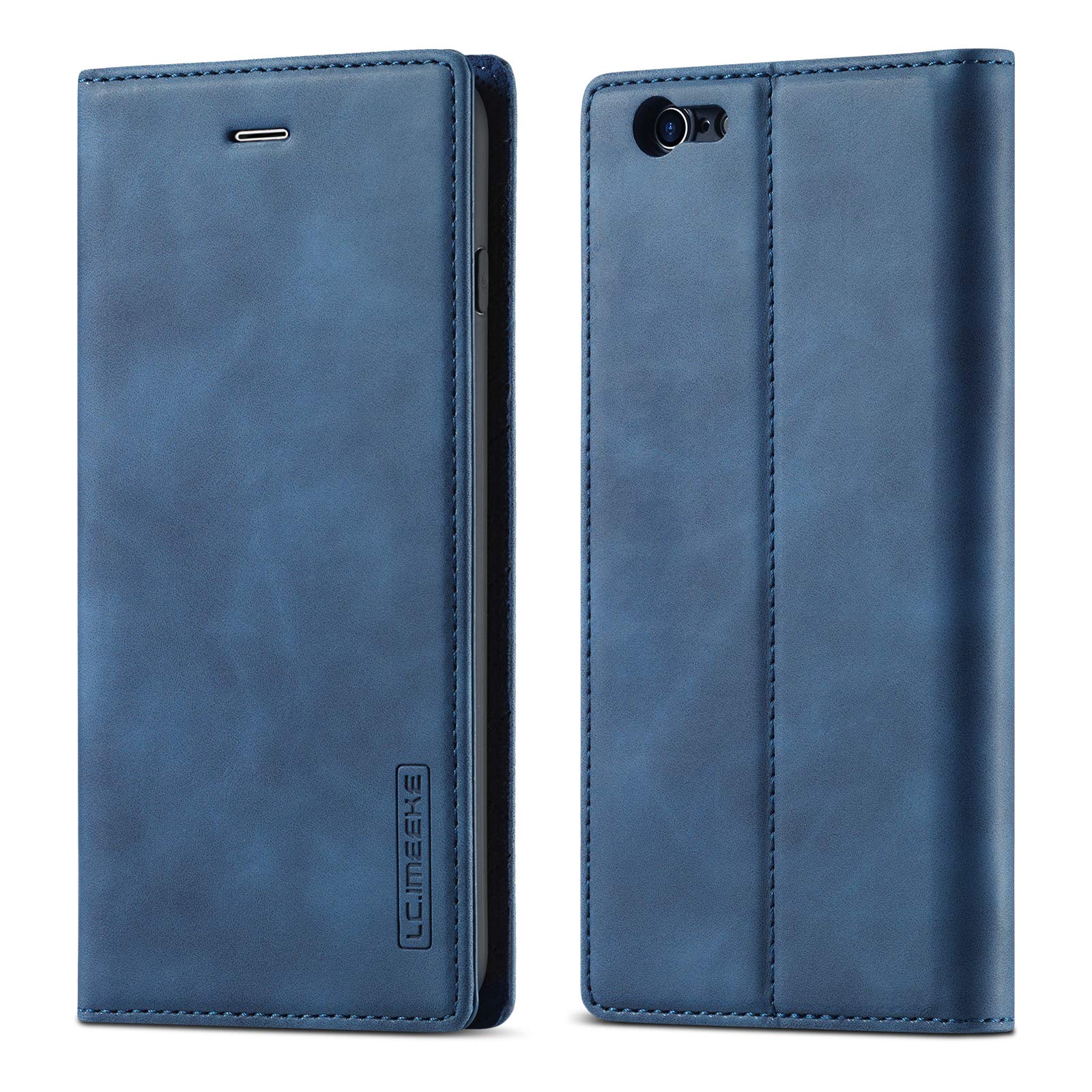 QLTYPRI Case for iPhone 7 iPhone 8 iPhone SE 2020, Vintage Matte Leather Wallet Case Card Slot Kickstand Magnetic Shockproof Flip Folio Book Case Cover for iPhone 7 8 SE 2020 - Blue — image 1