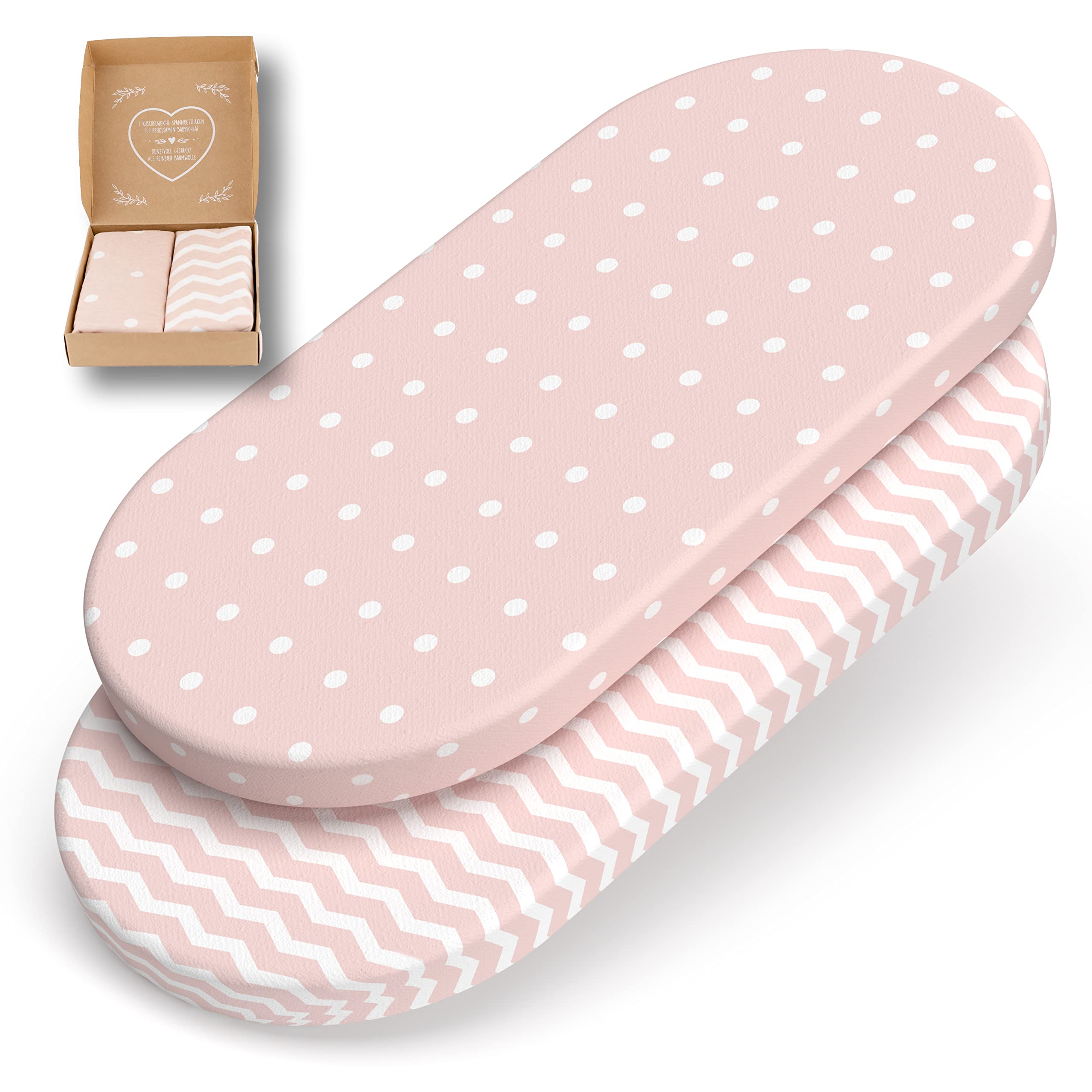 mimaDu 2 Fitted Sheet Pram Mattress Cover 70x37, 70x32, 75x35 cm, Pram Fitted Sheet, Bassinet Cover, Pram Mattress Cover, Pram Cover - made from 100% OEKO-TEX cotton (Dusky Pink)