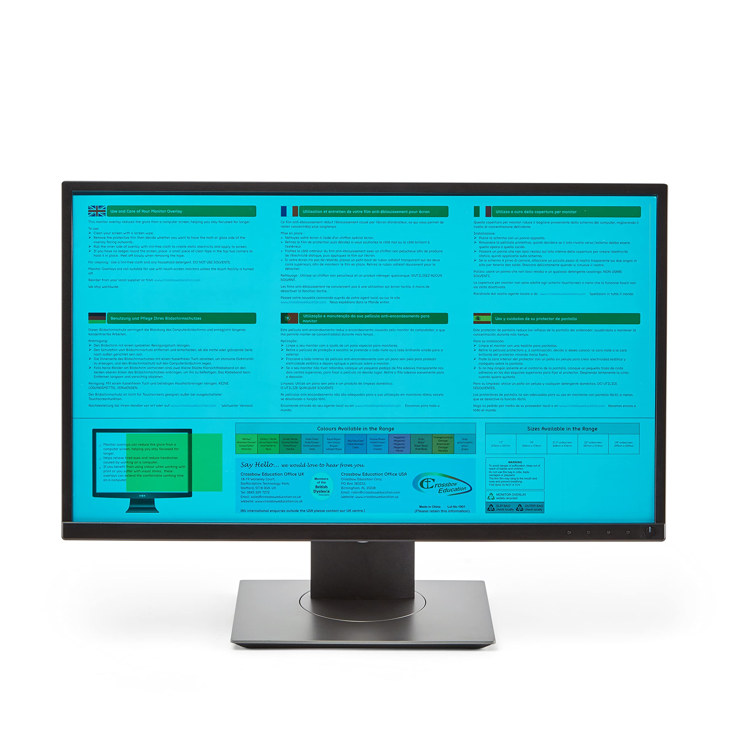 Crossbow Education 24-Inch Widescreen Monitor Overlay - Dyslexia and Visual Stress Friendly (Aqua)