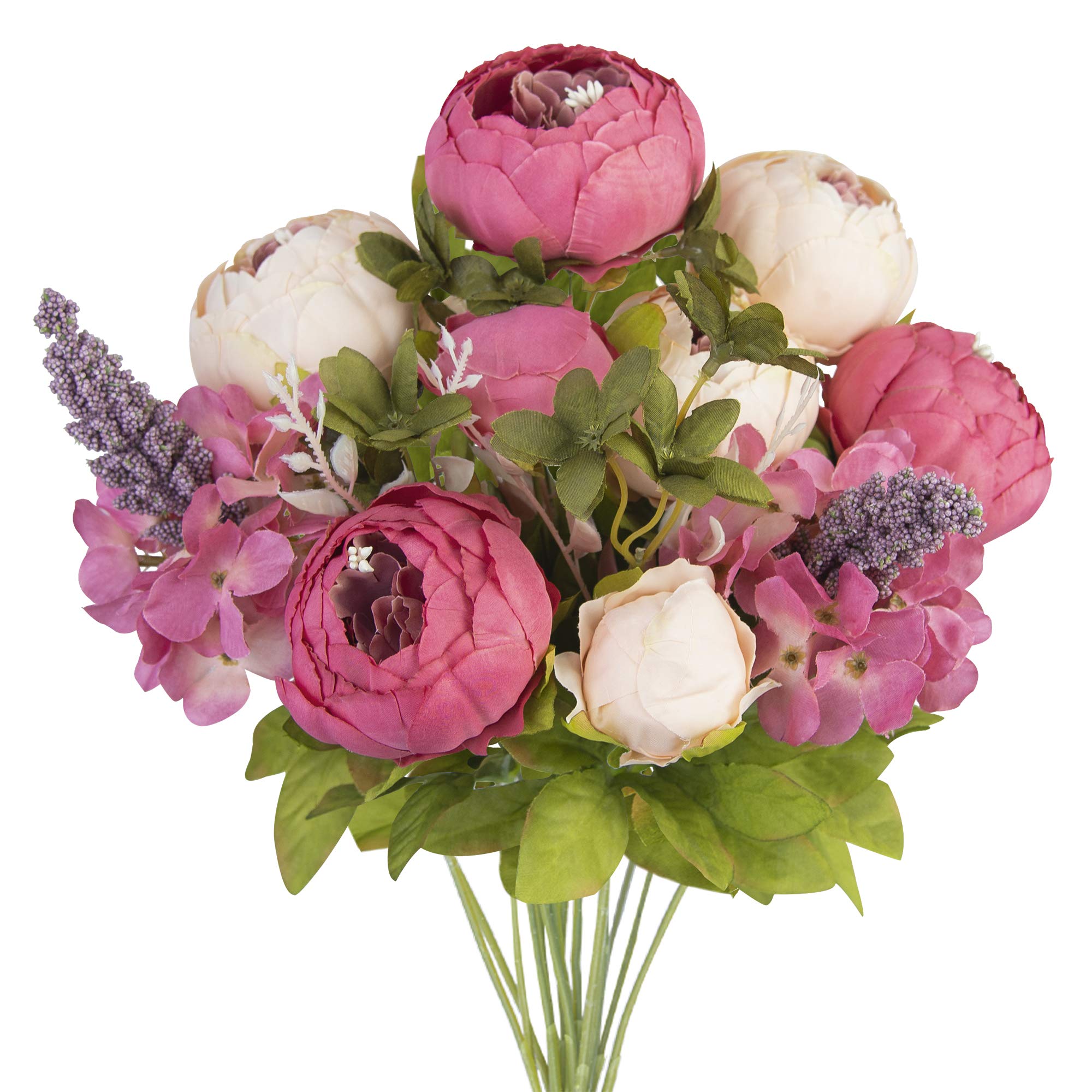 Huahuashijie Vintage Artificial Peonies Silk Peony Flowers Bouquet for Wedding Bridal Home Décor – Beautiful Floral Centerpiece Arrangement Decoration with 1 Bouquets (Mixed Pink)