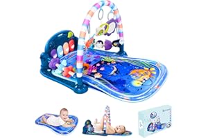 Looxii Baby Play Gym with Tummy Time Water Play Mat, 2 in 1 Baby Activity Gym with Music and Lights, Kick and Play Piano Gym for Baby Newborn Infants Toys 0 3 6 12 Months Girl & Boy Gifts
