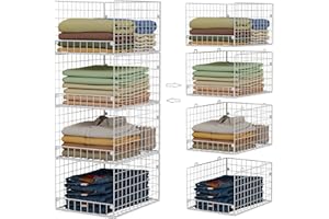 YOCIYOGA Stackable Closet Organizers and Storage - 4-Tier Stackable Storage Bins, Foldable Closet Shelf Organizer Basket, Clothes Organizers and Storage Shelves for Closet Organizer System(15.7"x11.8"x34.64")