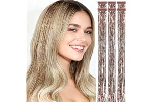HANDWIG Coffee Brown Hair Tinsel Clip in,75 Strands 24 Inches,Heat Resistant, Natural Hair Highlights for Girls Women