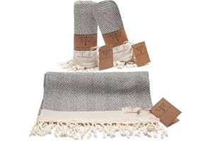 SMYRNA TURKISH COTTON Herringbone Series Turkish Hand Towels Set of 2, 16x40 inch, Decorative Turkish Hand Towels for Bathroom, Kitchen, Face, Hair, Tea, Yoga, Gym, Dishcloth Set of 2, Gray