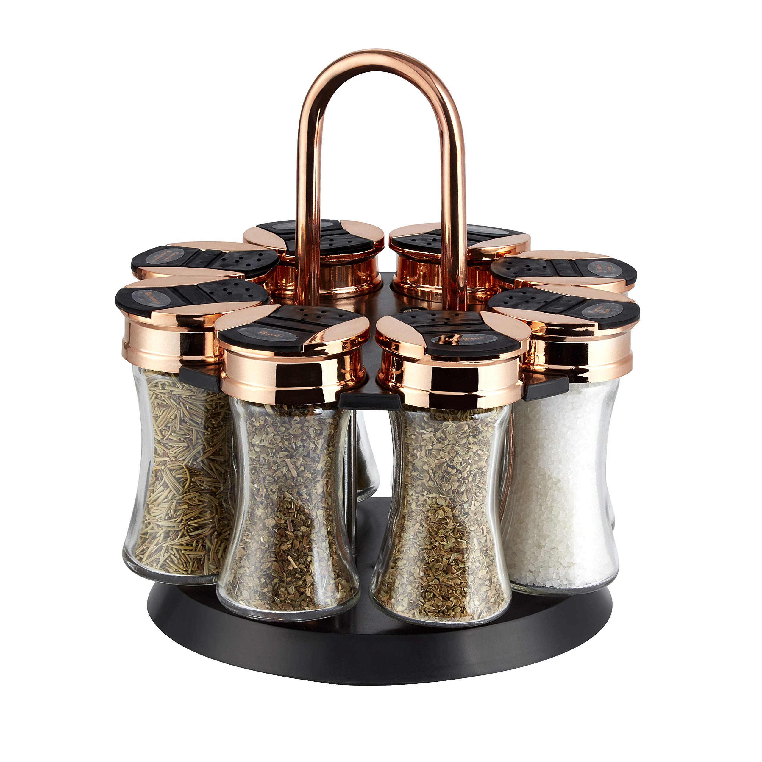 Tower Rotating Spice Rack with 8 Jars, Pre Filled with Spices, Rose Gold, T826020RM