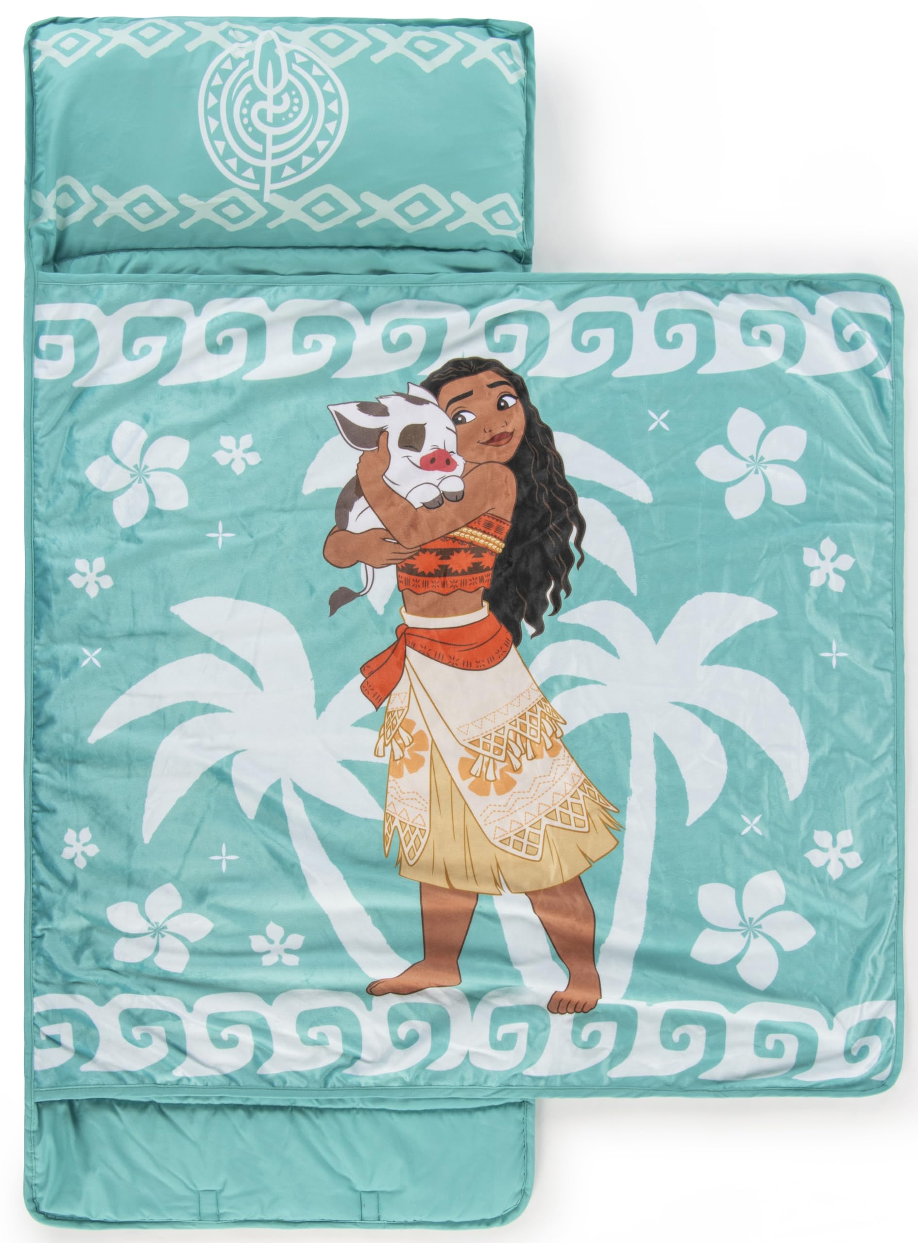 Jay Franco Kids Nap Mat with Embedded Pillow & Blanket – Soft 46"x20"Microfiber Sleeping Bag with Name Tag & Handle for School, Travel, Sleepover, Teal - Moana Image