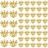 Thinp Crown Charm, 50 Pcs Gold Mini Crowns for Crafts 3D Alloy King Crown Beads Large Hole for Bracelets Necklace DIY Jewelry Making Supplies (Gold)