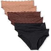 Amazon Essentials Women's Peached Microfiber with Lace Trim Bikini Panty, Pack of 6