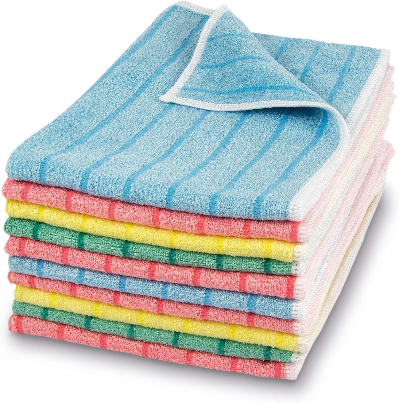 POLYCLEAN 10x Microstripe strapazierfähiges Universal-Mikrofasertuch – leistungsstarkes Putztuch – hochwertiges Allzwecktuch (40 x 30 cm, bunt, 10 Stück)