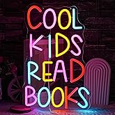 LULANMP Cool Kids Read Books Neon Sign for Wall Decor Reading Letter LED Neon Lights Library Neon Light Sign Kids Room Library Classroom Reading Corner Decoration(16.5''*10.6'')