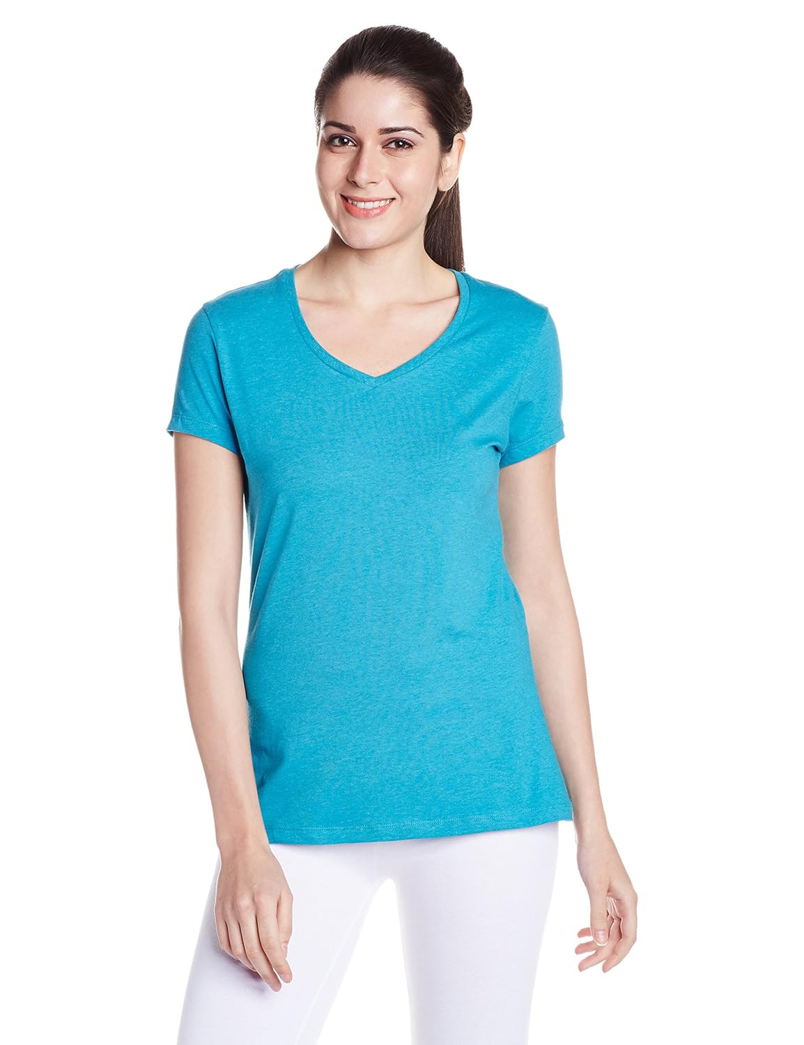 jockey women's cotton v-neck tee (1359-0105-temel_turquoise_medium)