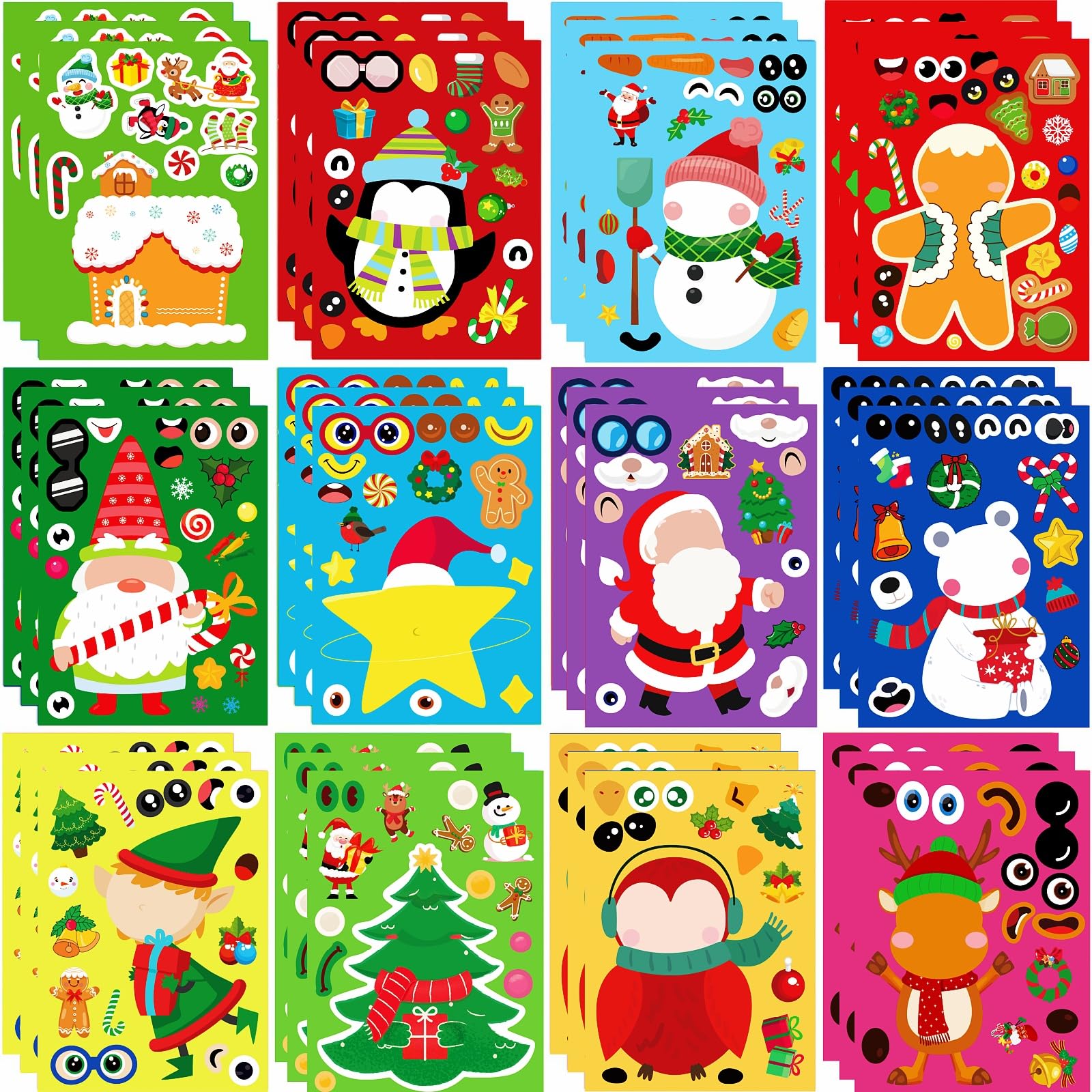 Photo 1 of 36 Sheets Christmas Stickers, DIY Christmas Crafts for Party Favors Supplies Activity Games Classroom Decorations Gifts Toddlers Stocking Stuffers Goodie Bag